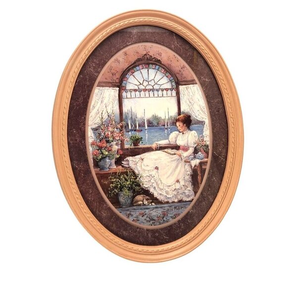 Lady in the Window by Georgia artist Barbara Mock 1981 Vintage Victorian Oval Wa - Picture 10 of 13